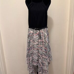 Maurices Black Halter Top with Pink & White Patterned High-Low Skirt